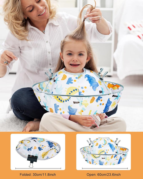 Lictin Haircut Capes Umbrella for Kids - Hair Cutting Haircut Cape Kids Waterproof Foldable Adjustment, Hairdressing Umbrella Cape Apron with 1PCS Black Comb, Dinosaur Theme