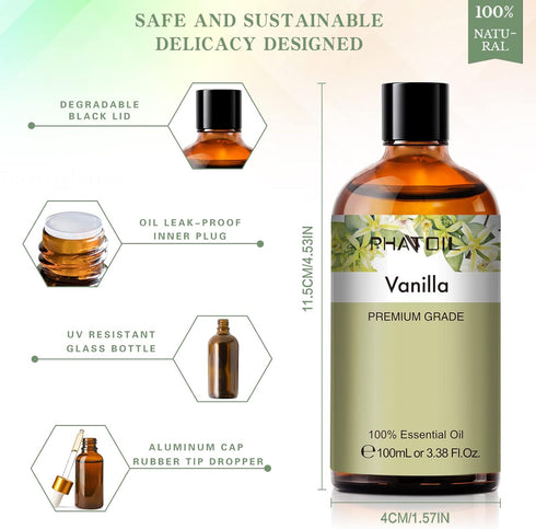 100ML Vanilla Essential Oil - Huge 3.38fl.oz Bottle - Pure Aromatherapy Essential Oils for Diffuser, Humidifier