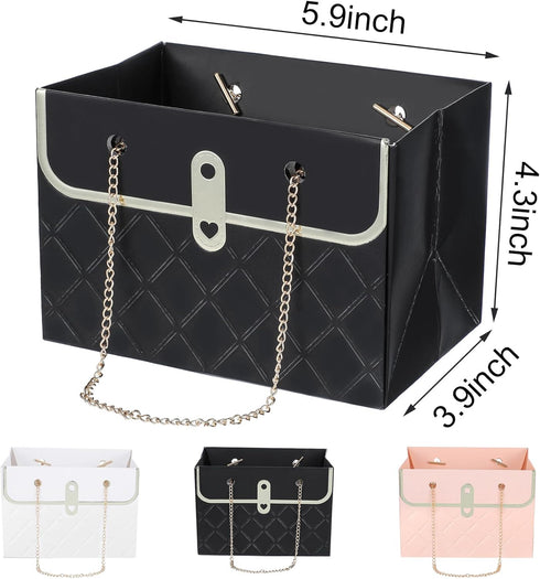 mekueeex 24 Pack Flower Paper Gift Bag, Bouquet Portable Flower Handbag Box with Metal Chain, Rectangle Wedding Gift