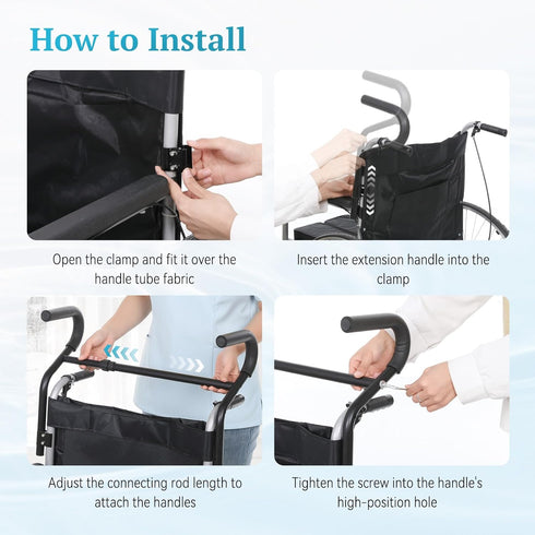 (500lbs Wheelchair Handle Extender Weight Capacity), Curved Handle/Ergonomic Design, Adjustable Wheel Chair