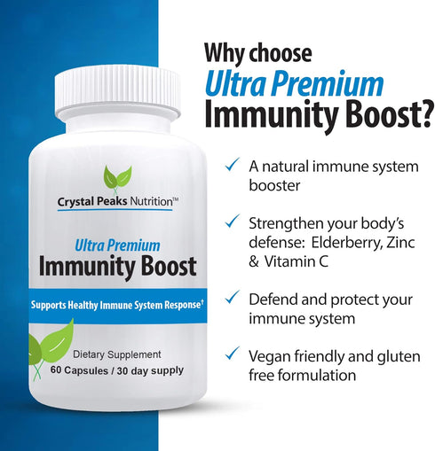 Immune Support Capsules with Elderberry, Vitamin C, Echinacea, Garlic, Zinc, Turmeric - 60 Vegan Capsules