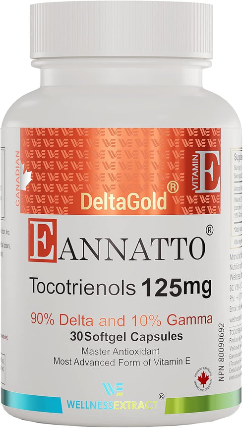 Eannatto Tocotrienols Deltagold Vitamin E Supplements Softgels, 125 MG, 30 Softgels, Tocopherol Free, NON-GMO, Gluten