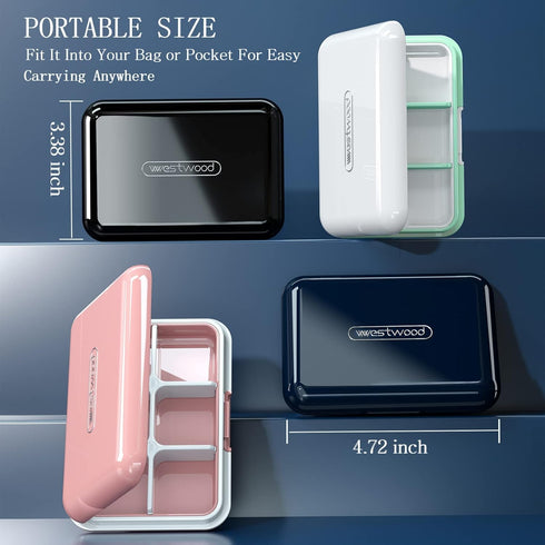 DUBSTAR Small Pill Organizer, Waterproof Travel Pill Box with 6 Compartments for Pocket Purse, Black Medicine Holder