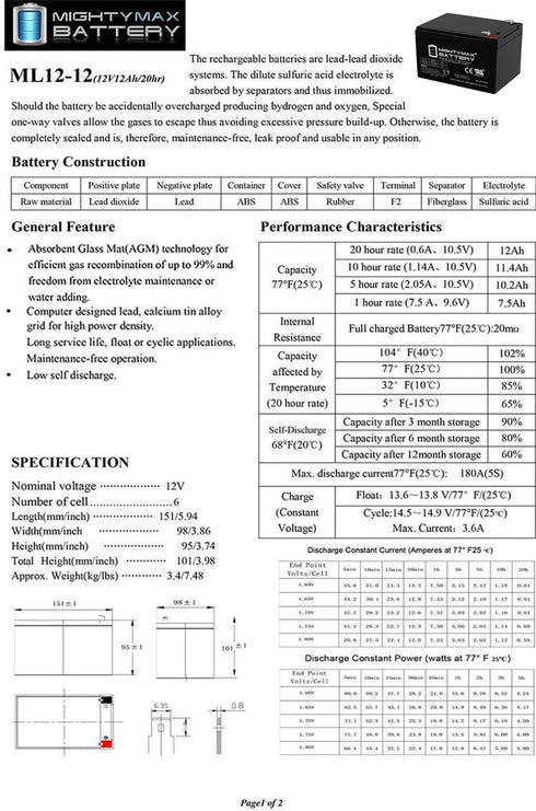 Mighty Max Battery 12V 12AH SC40E/SC44E SLA Battery Replaces Go-Go Elite Traveller
