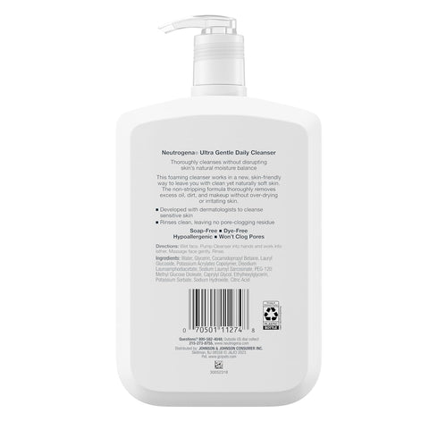 Neutrogena Ultra Gentle Foaming and Hydrating Face Wash for Sensitive Skin, 16 fl. oz, Oil-Free, Soap-Free