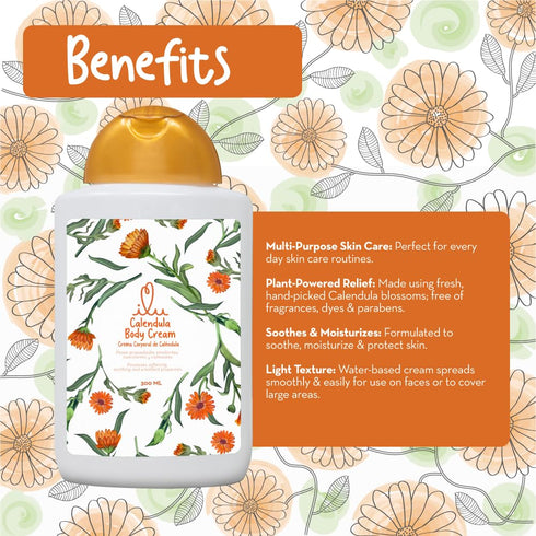 ILU Calendula Body Cream (300 ml) - Multi-Purpose Water-Based Skin Care for Faces & Large Areas