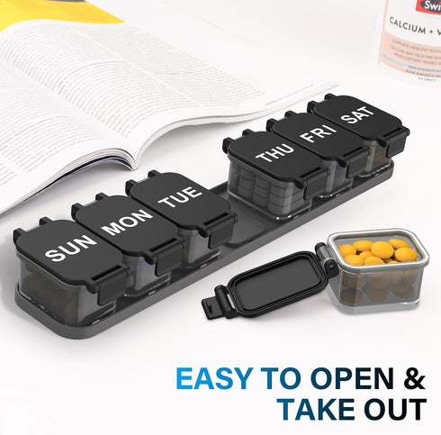 Toollygozz 7 Extra Large Weekly Pill Organizer - XL Vitamin Holder with Detachable Compartments, Portable Medicine Pill