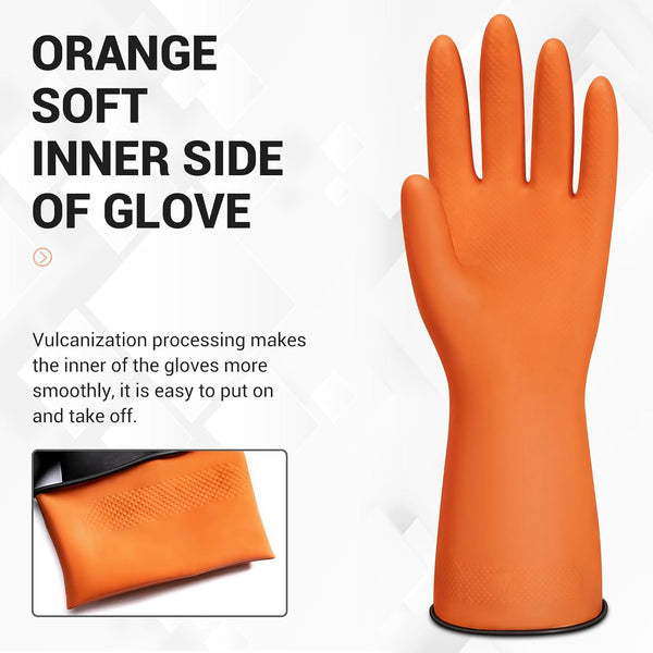 ThxToms 3 Pairs Reusable Latex Dishwashing Gloves for Housework, Kitchen, Bathroom, Medium, Black