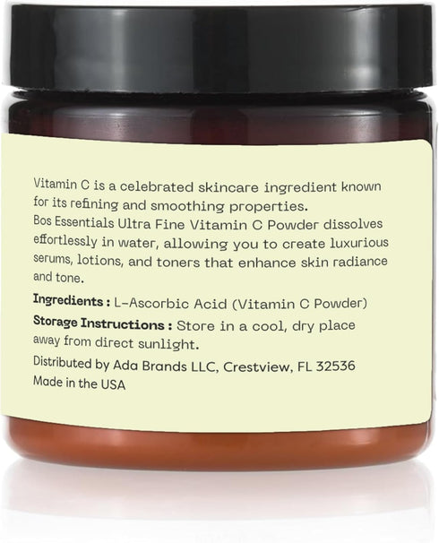 Ultra Fine Vitamin C Powder - 100% Pure Ascorbic Acid, Non-GMO, Cosmetic-Grade for DIY Serums, Creams, Toners