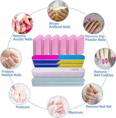 Nail File and Buffer Set, 16 Pack Professional Nail Files & Buffers for Natural Nails, 100/180 Grit