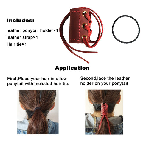 Leather Ponytail Holder, Handmade Leather Hair Ties, Braid Holder, Long Hair Accessories, Crazy Horse Leather (1pc)