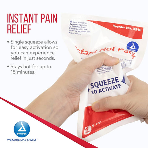 Dynarex Instant Hot Packs, Single-Use Heat Packs, 5"x 9", 1 Case of 24 for Muscle Cramps and Injuries