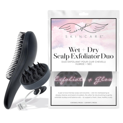 Seraphic Skincare 2-In-1 Scalp Exfoliator Duo with Wet and Dry Hair Brushes, Soft Silicone Massager for All Hair Types