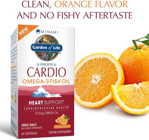Garden of Life Fish Oil Omega 3 - Cardio Omega-3 Supplement for Heart Health, 915mg Omega 3 Fatty Acids EPA & DHA -