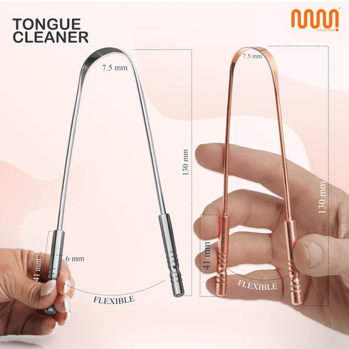 MasterMedi Tongue Scraper for Adults, 100% Stainless Steel & Copper, Easy to Use, Tongue Cleaner