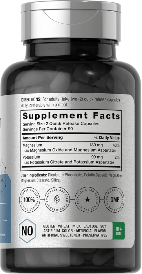 Horbaeach Magnesium Potassium Aspartate Complex | 180 Capsules | Non-GMO and Gluten Free Formula