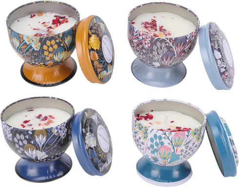 Set, 4Pack Set) VINGVO Scented Candles Gift Dry Flower Candles in Decorative Tin Cans, Long Burning Aromatherapy