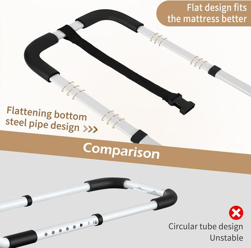 NobrNyanT 2 Bed Rails for Elderly Adults Safety, Adjustable Bed Cane with Sturdy Support Foot & Storage Pockets, Steel
