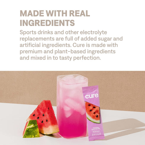 Cure Hydration Plant-Based Electrolyte Drink Mix - No Added Sugar Coconut Water Powder, Box of 8 Packets