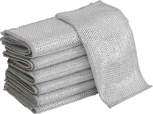 Mobacfy Generic Non-Scratch Silver Mesh Dish Cloths - Reusable Diamond Weave Scrubber Cloths
