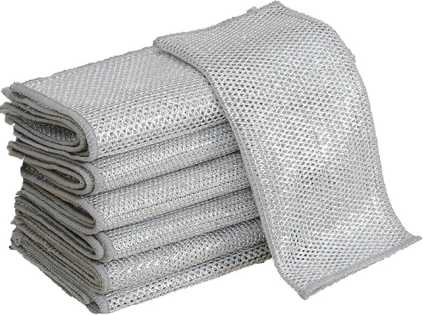 Mobacfy Generic Non-Scratch Silver Mesh Dish Cloths - Reusable Diamond Weave Scrubber Cloths