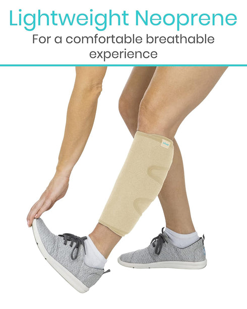 Vive Calf Brace - Adjustable Shin Splint Support, Lower Leg Compression Wrap for Pain Relief, Beige