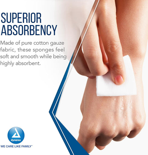 Dynarex Surgical Gauze Sponges, Absorbent Cotton Fabric, 3x3, 12-Ply, Sleeve of 200 Sponges