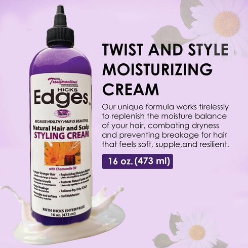 HICKS Edges Natural Hair & Scalp Styling Cream, 16 oz with Chamomile Oil for Hair Care
