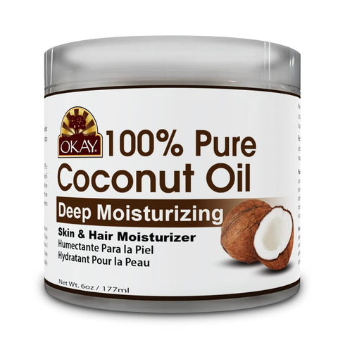 Okay 100% Pure Coconut Oil for Hair & Skin, Natural Massage Oil & Moisturizer, 6 fl oz Jar (Pack of 1)