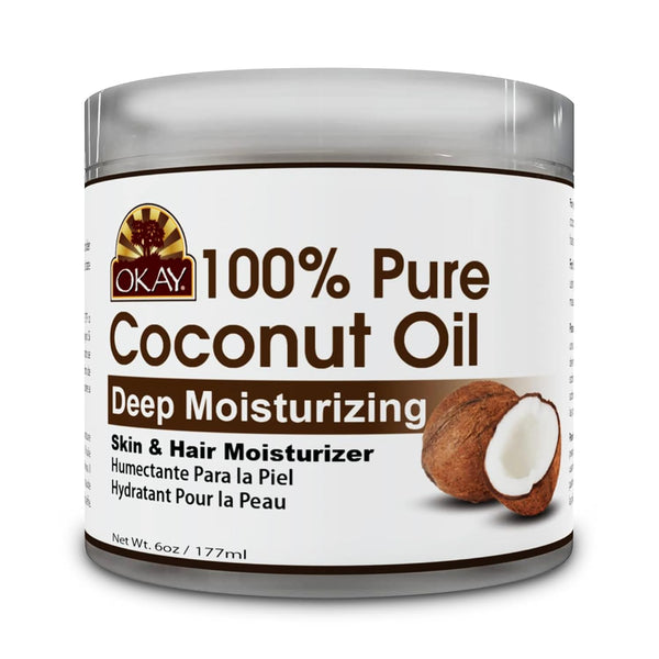 Okay 100% Pure Coconut Oil for Hair & Skin, Natural Massage Oil & Moisturizer, 6 fl oz Jar (Pack of 1)
