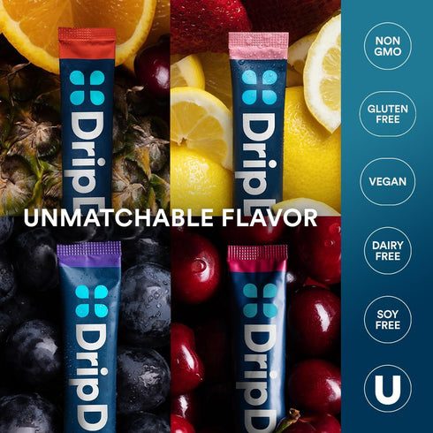 DripDrop Hydration Juicy Variety Pack - Electrolyte Drink Mix Single-Serve Packets (16 Servings)