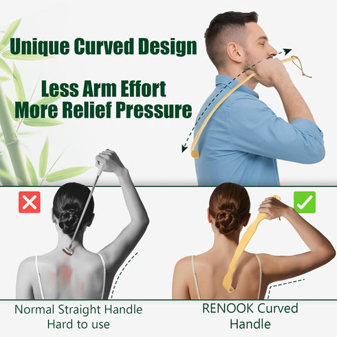 Renook 3 PCS Bamboo Back Scratcher, 17'' Long Handle for Men, Women & Kids, Best Gifts for Friends and Family