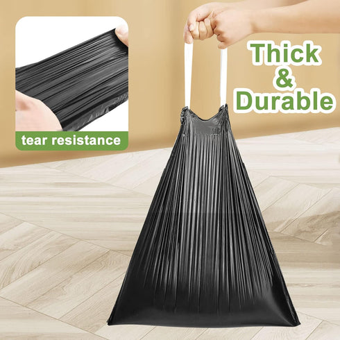 YUFDA 140 Count Small Trash Bags, 4 Gallon Drawstring, Black Bathroom Garbage Bags