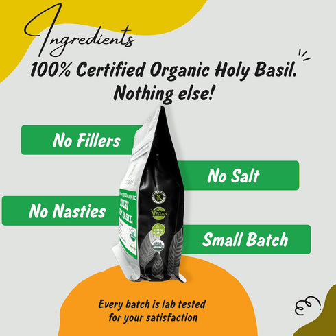 Spice Profile Organic Holy Basil Powder - USDA Certified, Resealable 4oz Pouch for Vitality and Wellness