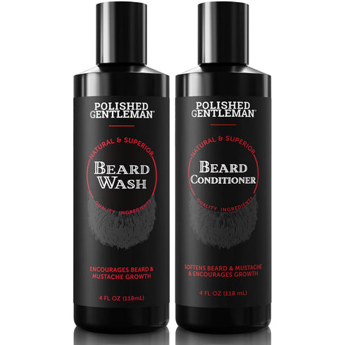Polished Gentleman Beard Wash and Conditioner Set - Softens and Strengthens, Tea Tree Unscented, 4oz