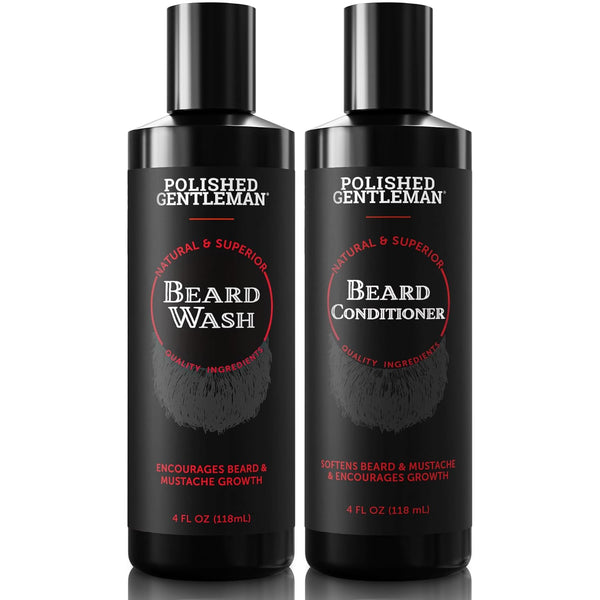 Polished Gentleman Beard Wash and Conditioner Set - Softens and Strengthens, Tea Tree Unscented, 4oz