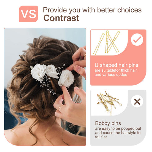 U Shaped Hair Pins IKOCO 2.4inch Bun Hair Pins for Women with Storage Box, Gold