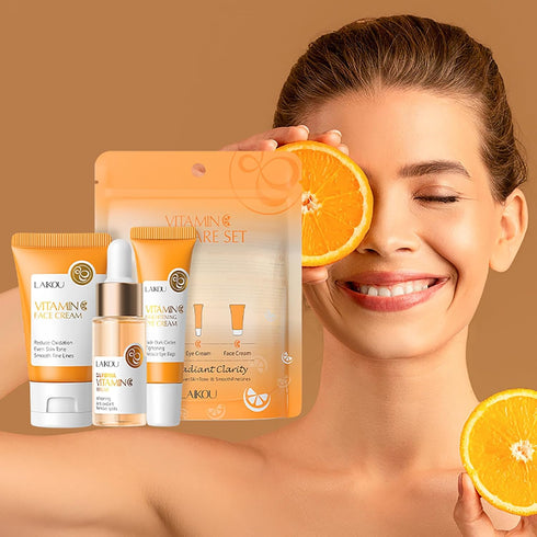 Skin Care Set Vitamin C Beauty Gift, Serum, Eye Cream & Face Cream Travel Kit for Women, 3pcs