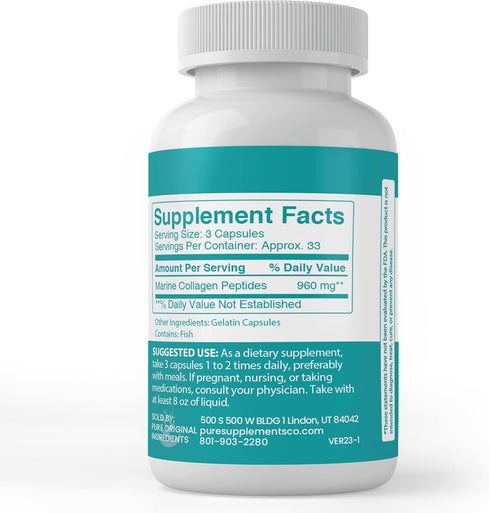 PURE ORIGINAL INGREDIENTS Marine Collagen Peptides, 100 Capsules - Always Pure, No Additives