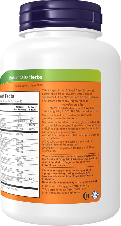 NOW Supplements Prostate Health, Clinical Strength Saw Palmetto, Beta-Sitosterol & Lycopene, 90 Softgels