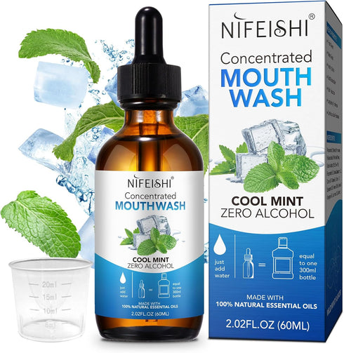 Odor Reduction Mint Concentrated Mouthwash, Travel Size with Spearmint Oil and Tea Tree Oil for Fresh Breath