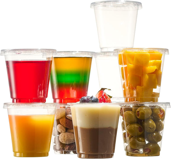 Jello Shot Cups with Lids, 3 oz Small Containers - 200 Cups + 200 Lids - Leak-Resistant for Disposable Dessert