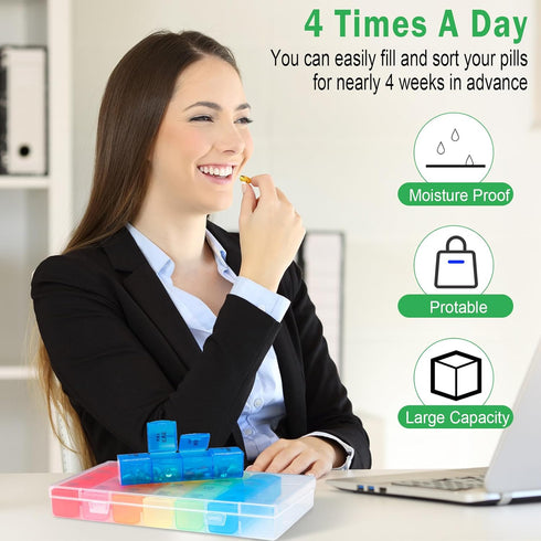 Hsei 4 Pack 4 7 4 Large(10.2 5.5 1.4 Inch) Pill Organizer Monthly XL Large Weekly Pill Organizer Times a Day Box Day