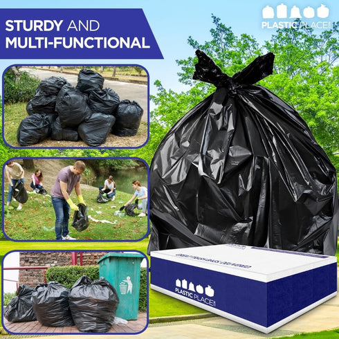 Plasticplace 55-60 Gallon Trash Bags (1.2 Mil, 50 Count) - Black Heavy Duty Garbage Can Liners for Home & Industrial Use