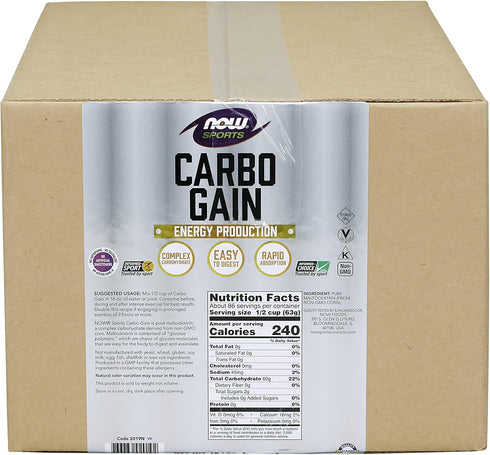 NOW Foods Sports Nutrition Carbo Gain Powder (Maltodextrin), 12-Pound