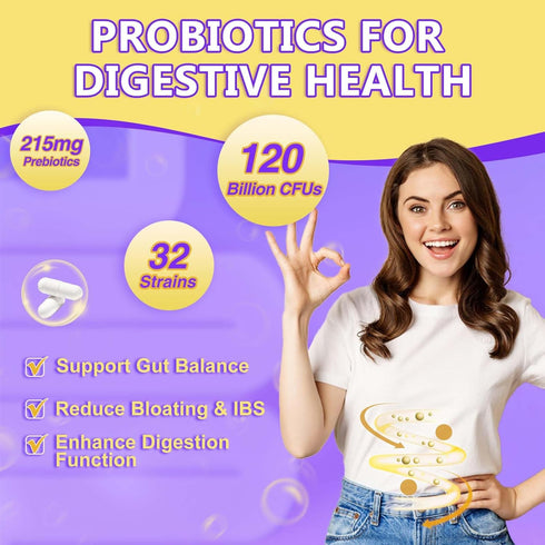 Probiotics for Women & Men, 120 Billion CFUs, Prebiotics for Gut Health, 45 Day Supply