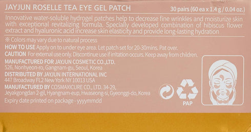 JAYJUN Roselle Tea Eye Gel Patch, 60 Patches, Hibiscus Infused Hydrating Treatment