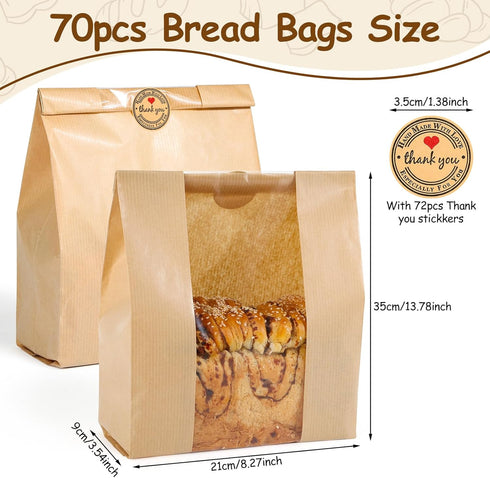 Sublaga 70 13.7 8.3 3.5 Inch 72 Packaging Pcs of Bread Bags for Homemade Bakery Bread, Sourdough Bag with Window, x x
