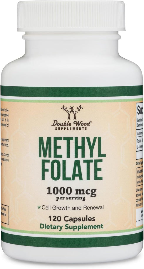 Methylfolate 1,000mcg, 120 Capsules - Third Party Tested Methyl Folate Supplement, Non-GMO, Vegan Safe