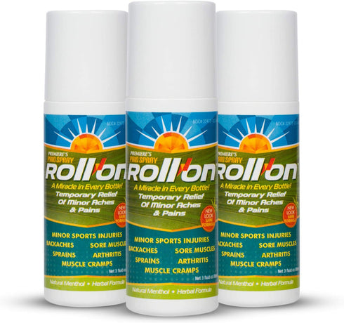 Premiere's Pain Spray - All-Natural Menthol & Peppermint Roller for Joint and Muscle Pain, 3 Pack